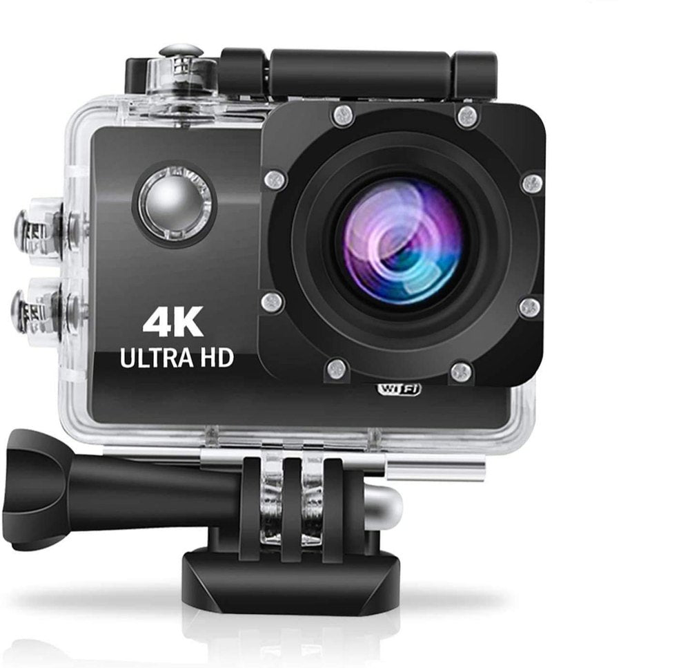 Black Waterproof Action Camera, Ultra Hd 4k Wifi Camera