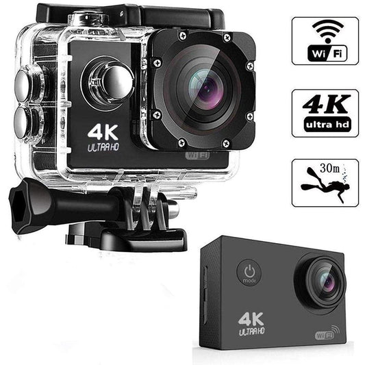 Black Waterproof Action Camera, Ultra Hd 4k Wifi Camera