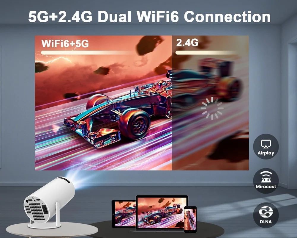 HY300 FREESTYLE Cylender HD Portable Multimedia Projector Android 11 5G WiFi